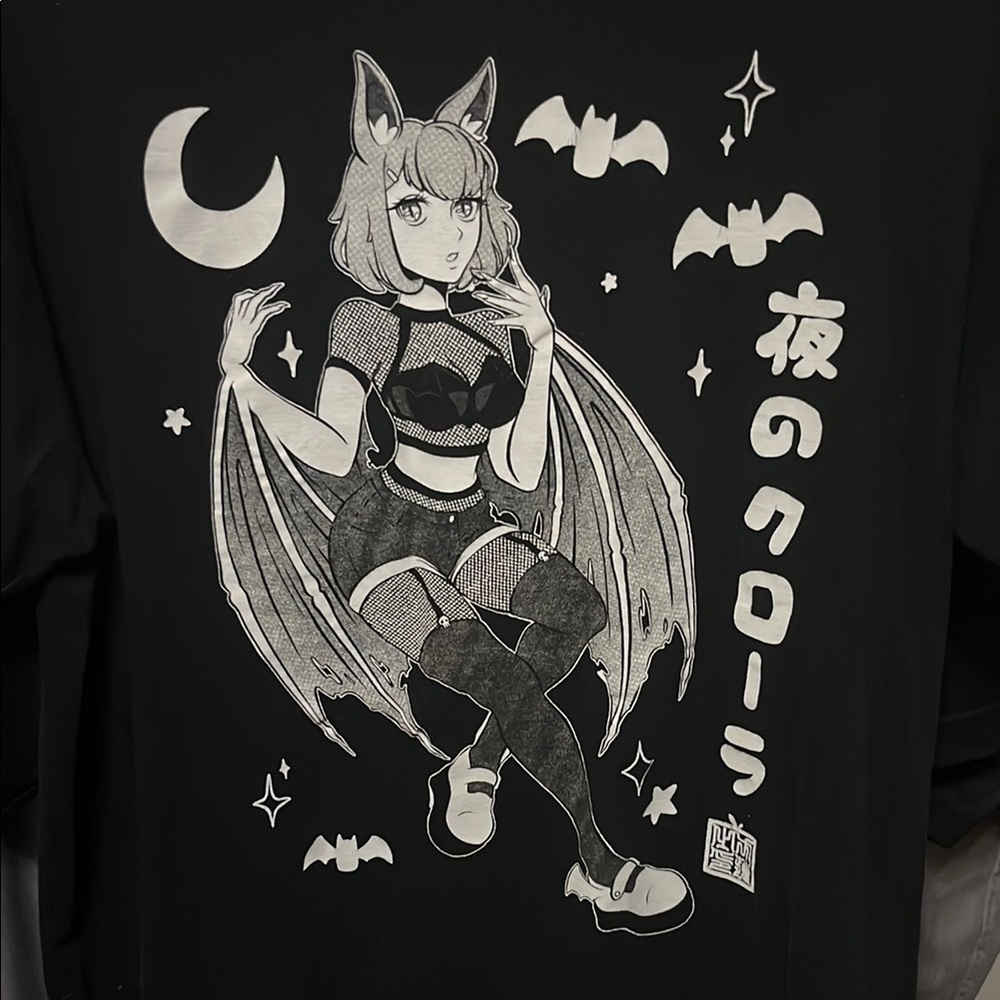 Black Anime Nightcrawler Bat Girl Large Shirt